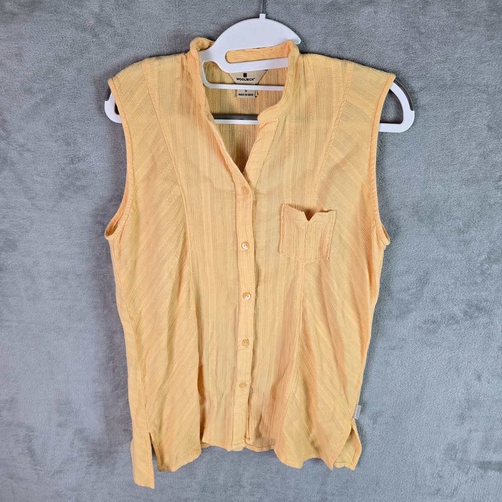 Woolrich Womens Peach Cotton Textured Sleeveless Button Down Blouse Size Small